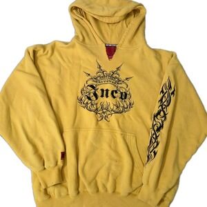 Vintage JNCO Jeans Crown Logo Embroidered Pullover Hoodie Mens L Yellow